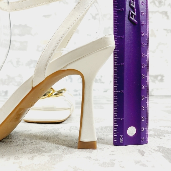 New Open Edit Kenni Ivory Gold Chain Ankle Strap Sandals W1003 - Picture 9 of 15